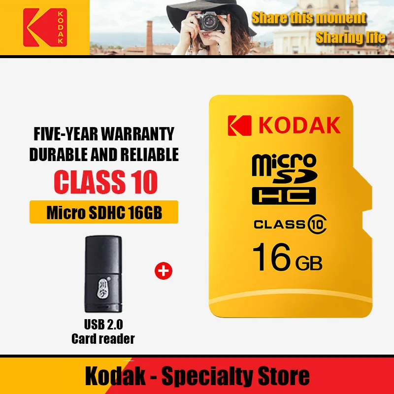 100% Kodak высокая скорость TFclass10 U1 128 Гб 64 ГБ 32 16 флэш-карта памяти s высокоскоростной