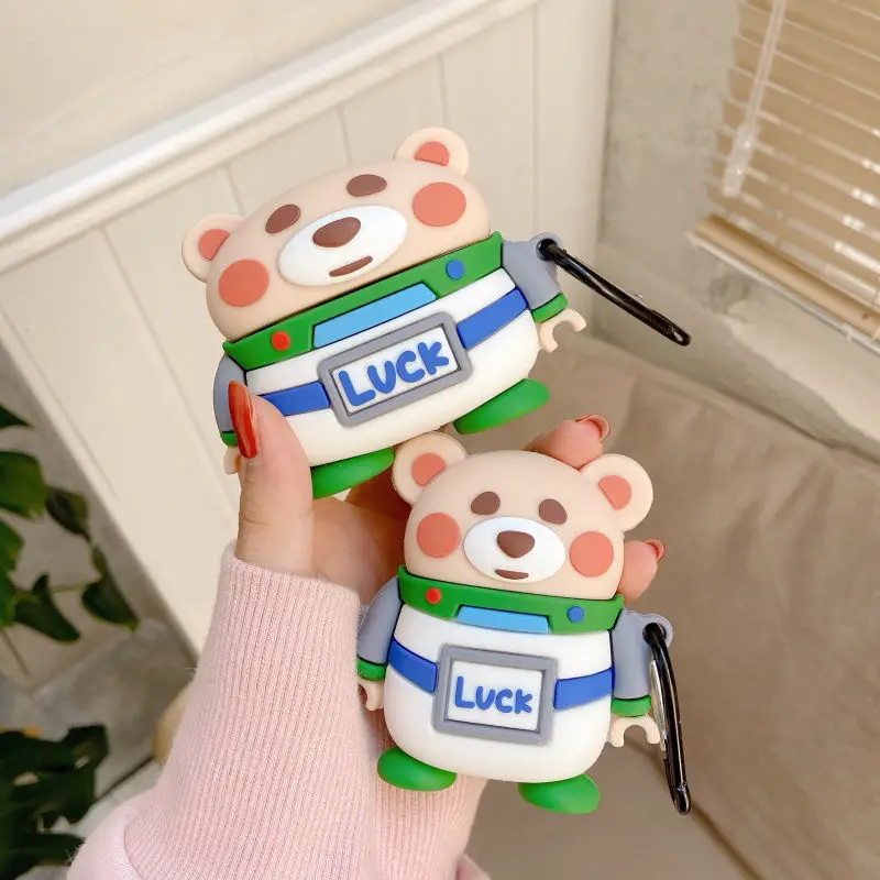 

Чехол с милым мультяшным медведем 3D для AirPods Pro 1 2, футляр для зарядки, мягкий силиконовый беспроводной bluetooth-наушник, защитный чехол с защито...