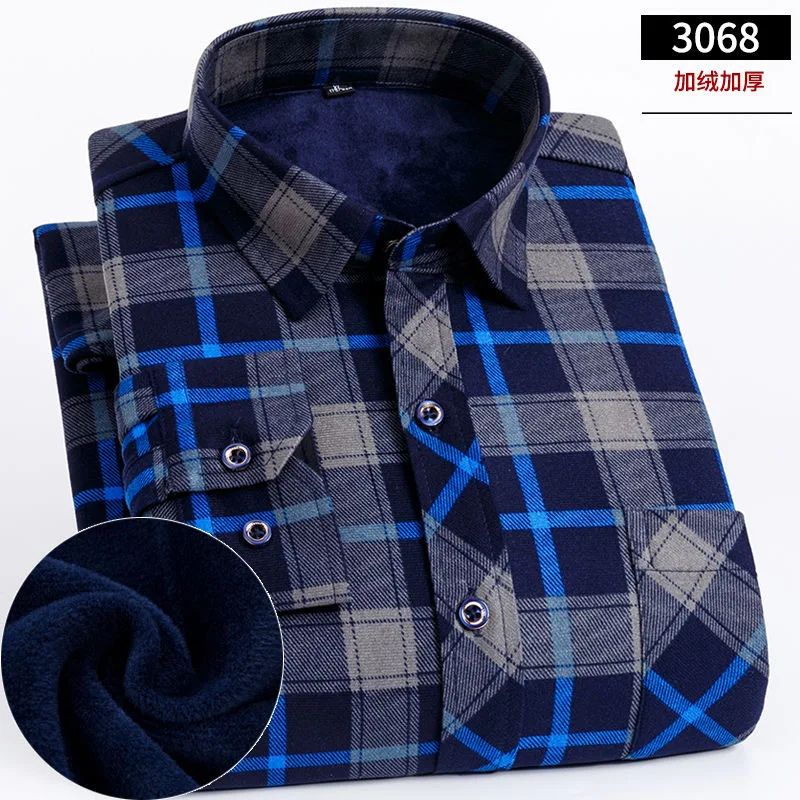 NIGRITY Autumn Winter Mens Long Sleeve Plaid Warm Thick Fleece Lined Shirt Fashion Soft Casual Flannel Plus Big Size M-8XL | Мужская