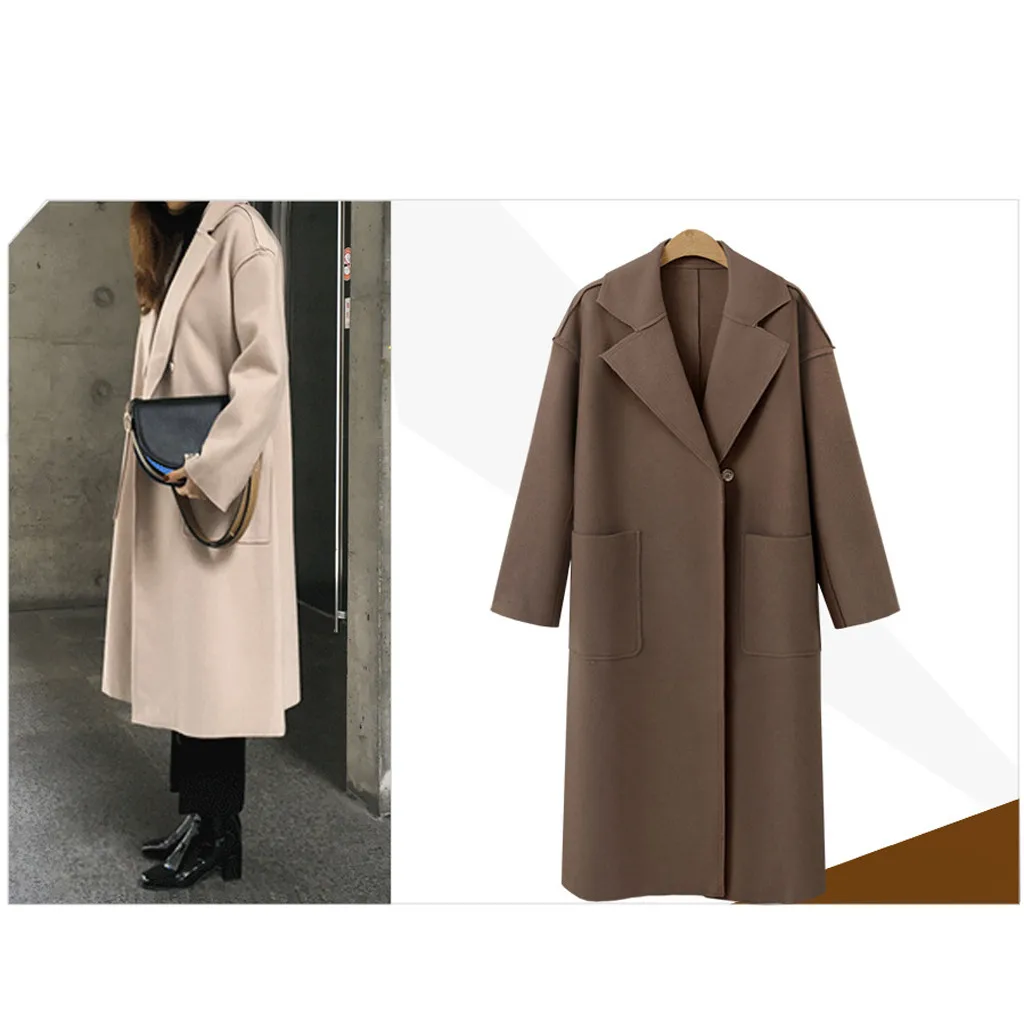 Женское осенне зимнее пальто с длинными рукавами и отложным воротником оверсайз