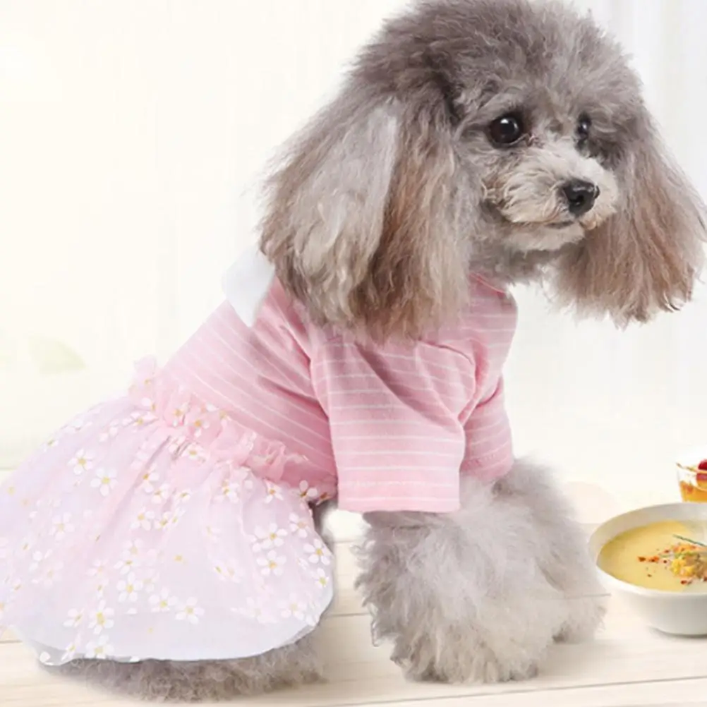 

Summer Dress for Dog Pets Clothes Striped mesh with a bow Wedding Dress Skirt Puppy Clothing Spring Dresses XS-L