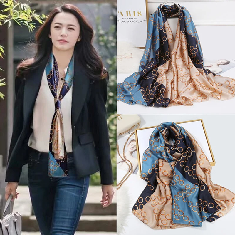 

2020 Luxury brand satin silk scarf for women long soft print shawls foulard femme summer beach shawl All-Match hijab scarf