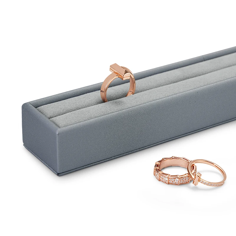 Oirlv Grey PU Leather Ring Display Stand 25*4*2.5cm Ring Organizer Rack with Microfiber Jewelry Organizer Customize