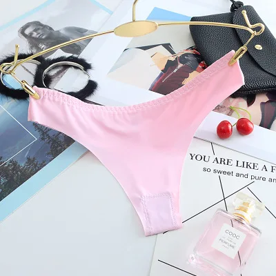 Ice Silk Thong Sexy Pantie Seamless G String for Women Underwear Ladies Underpants Low Waist Bikini sexy solid color 2019 |