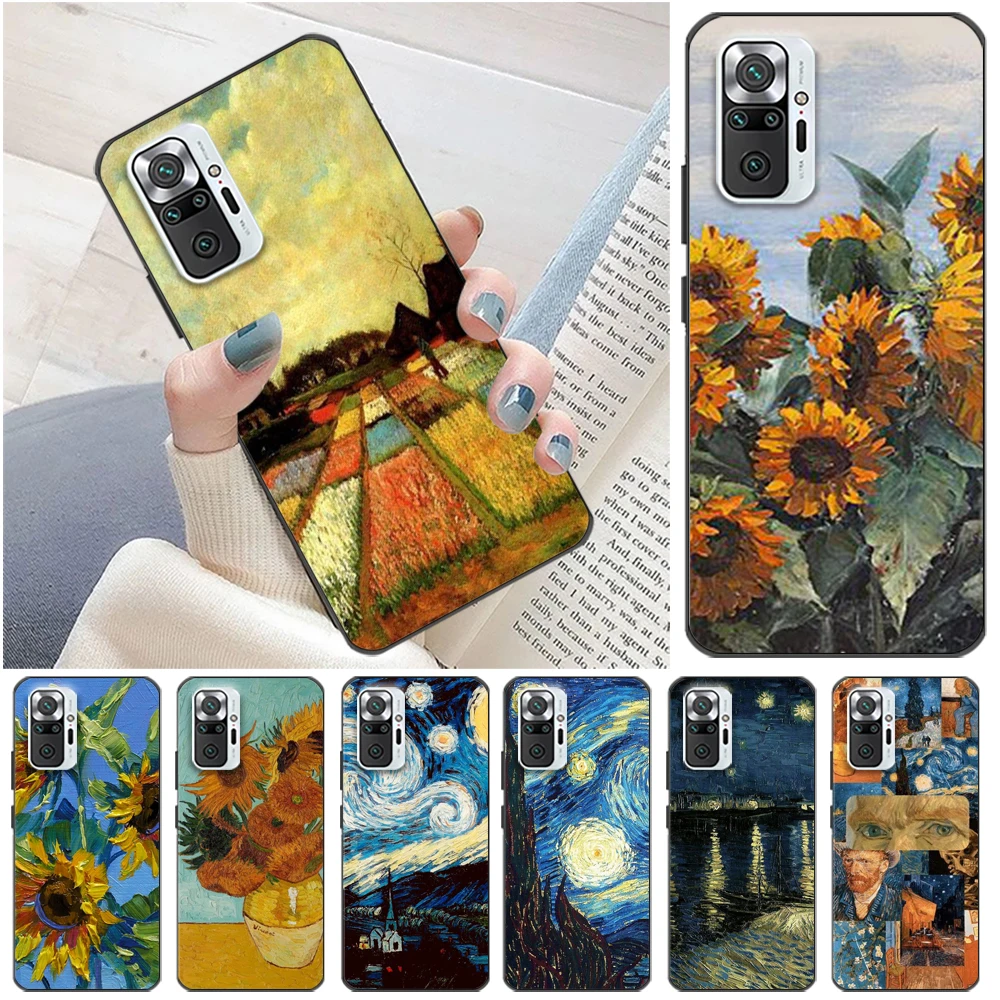 

Art Chrysanthemum Night Sky Phone Case For Xiaomi Redmi Note 10T 10 10S Pro MAX 5G 10S Van Gogh Oil Painting Back Cover Funda