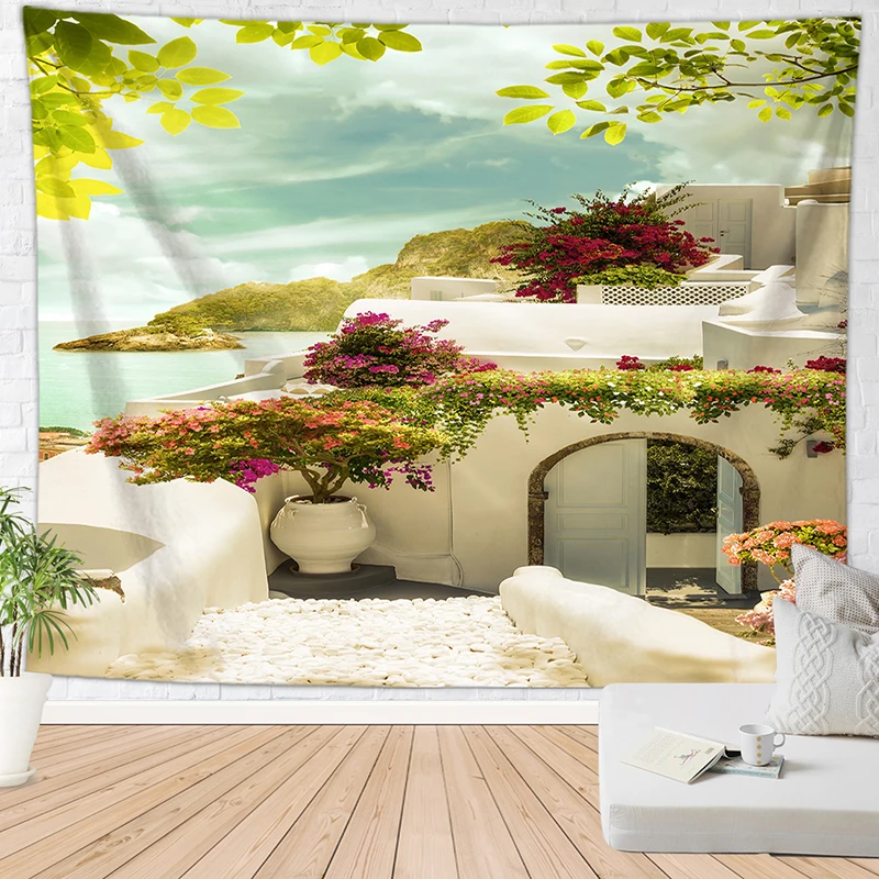 Пляжное одеяло с голубым небом настенный гобелен искусство Настенный Ковер