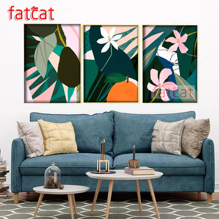 

FATCAT абстрактный цветок пейзаж diy 5d алмазная живопись камни в форме ромба круглая мозаичная вышивка Триптих Вышивка крестом комплект украше...