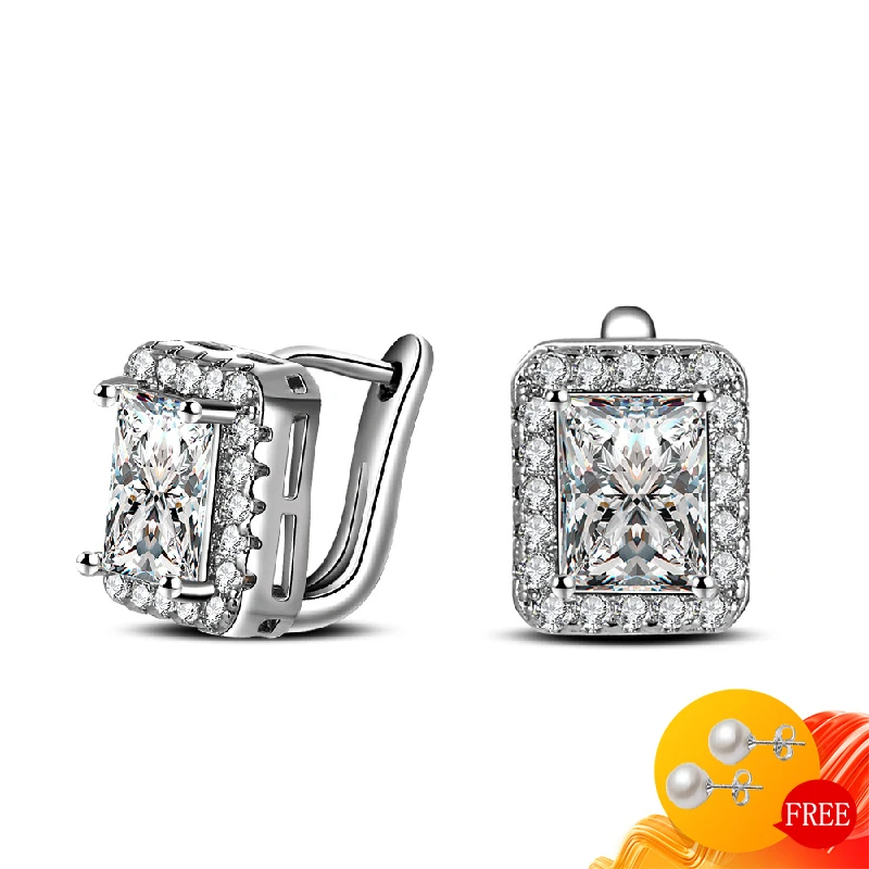 

Fashion Earrings for Women Wedding 925 Silver Jewelry Rectangle Zircon Gemstones Drop Earring Engagement Accessories Wholesale