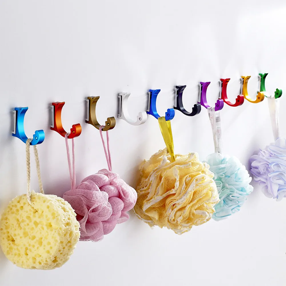 

Colorful Aluminum Wall Mounted Hook Coat Robe Hook Clothes Bag Towel Hanger Hook Single Hat Coat Robe Door Wall Bath Racks Hooks