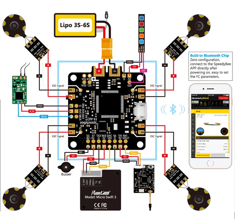 SpeedyBee F4 AIO V2 3-6S ESC система управления полетами BetaFlight OSD беспроводной BLE модуль W/LC фильтр 4* UART UART2 RSSI I2C зуммер для