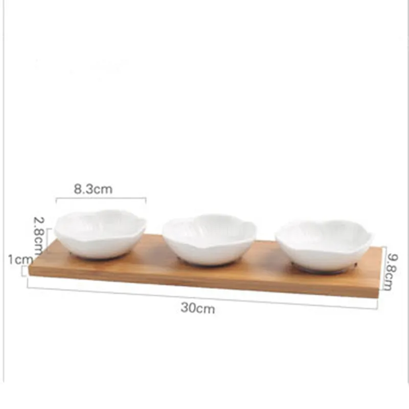 

Dessert Plate Set Dried Fruit Dessert Plate Ceramic Fruit Bowl Seasoning Vinegar Dish with Wooden Base Home Kitchen Utensils