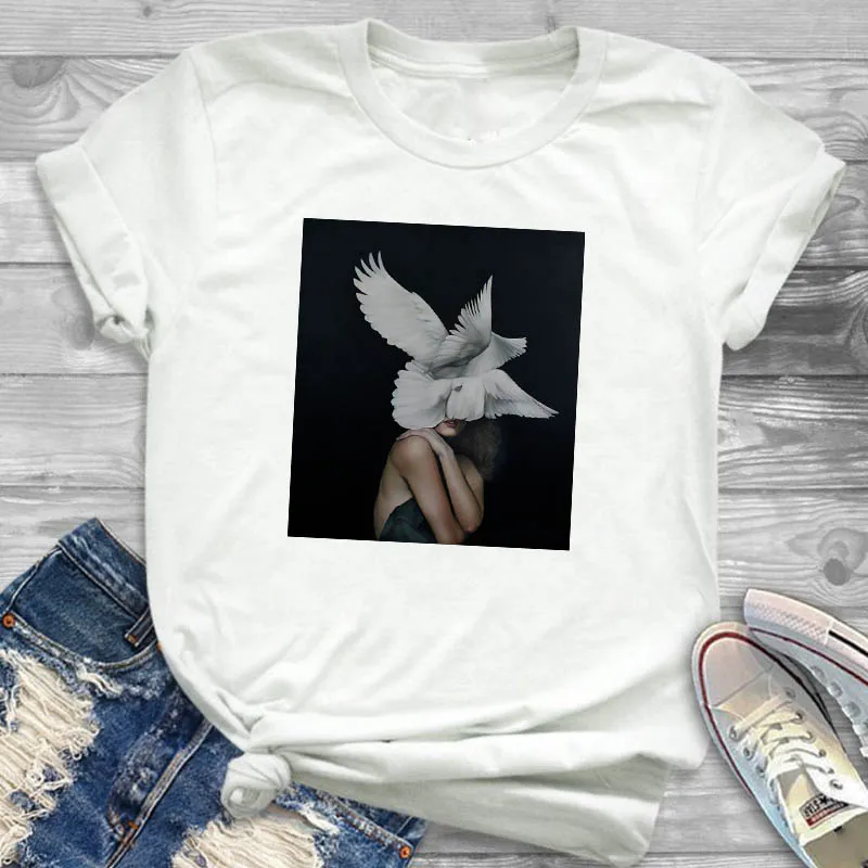 

Women Lady T Shirt Art Painting Flower Printed Tshirt Ladies Short Sleeve Tee Shirt Women Female Tops Clothes Graphic T-shirt