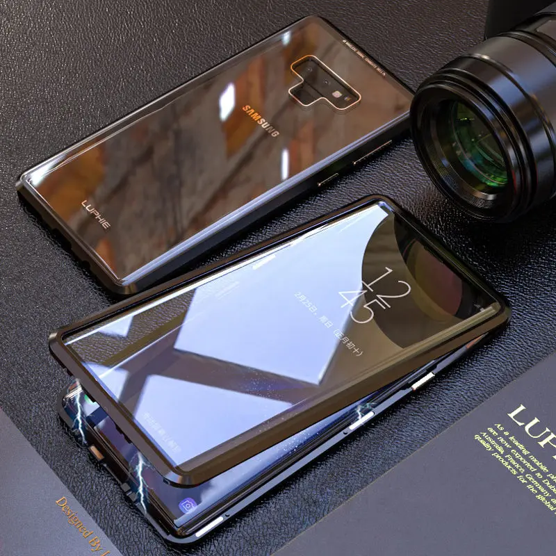360 Полный чехол для samsung Galaxy S8 Plus S8Plus S9 Note 9 8 магнитный металлический бампер закаленное стекло чехол для samsung S8 чехол - Цвет: Black