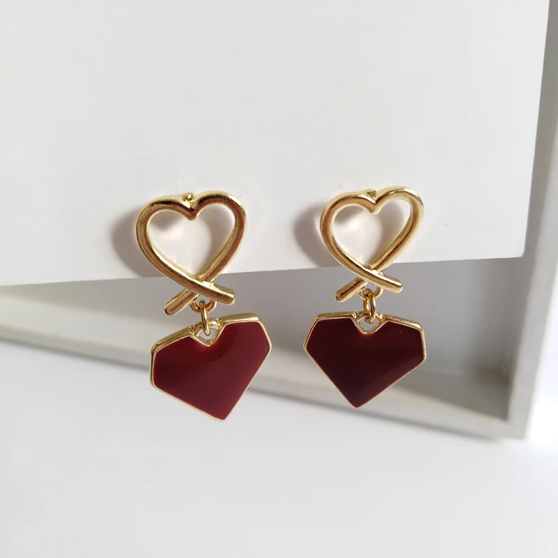 

2021 New Fashion Cute Stud Earrings for Women Pretty Sweet Double Heart Drop Earrings Lovely Party Gifts 407