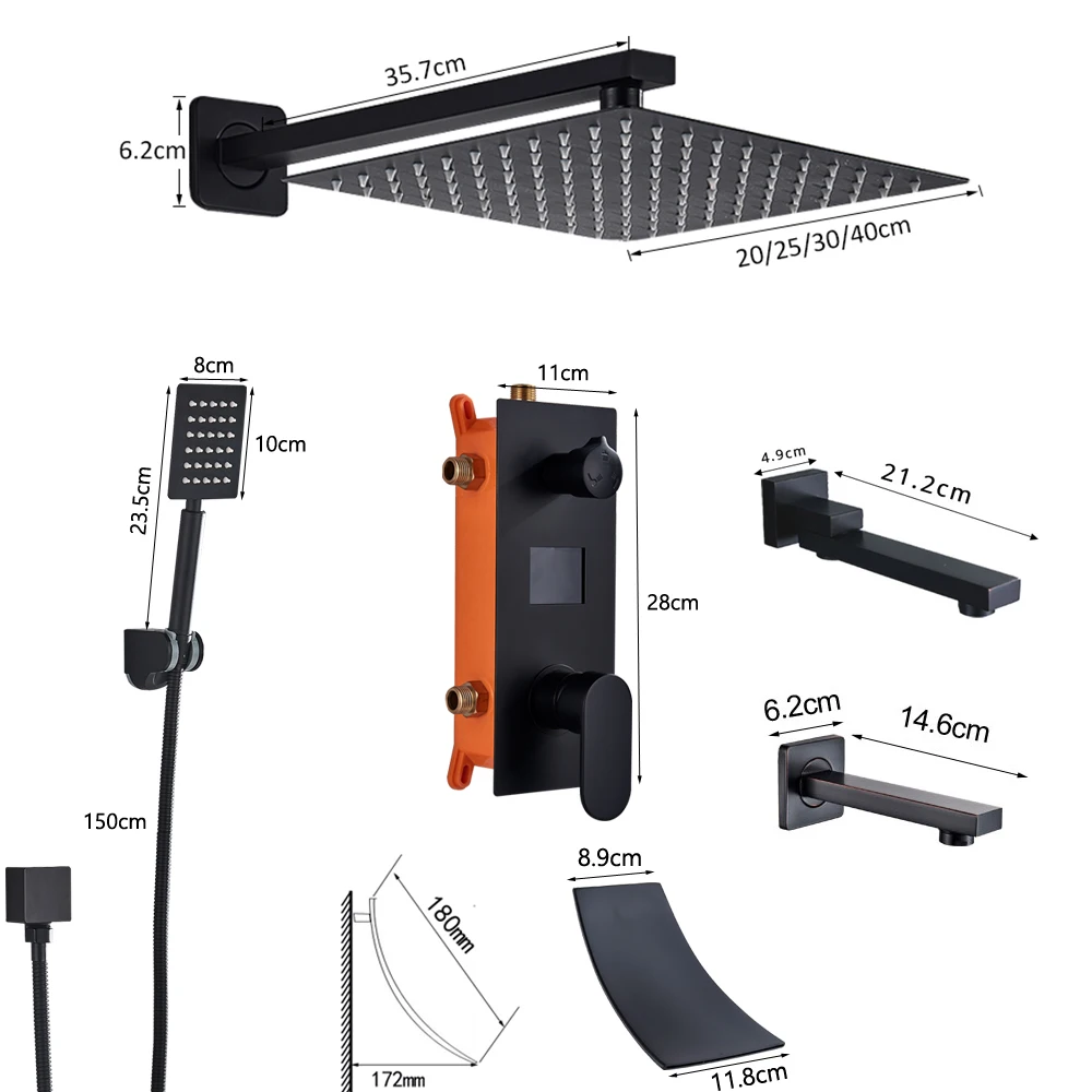 

Matte Black Bathroom Shower Faucet Set Digital Display Rain Black Bath Shower System Waterfall Shower Bathtub Mixer Tap