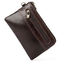retro solid color leather coin purse casual zipper large capacity cowhide money coin pouch horizontal and square short 1 off
