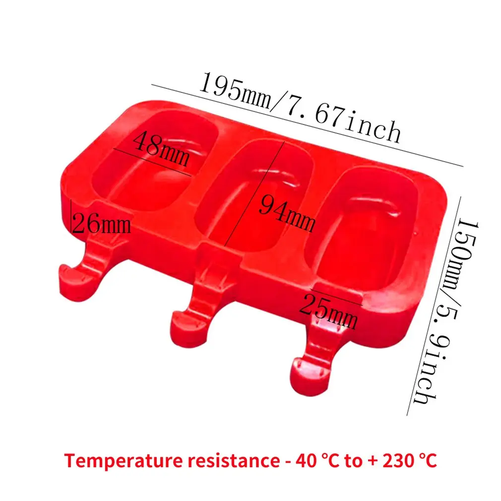 

3-hole Ice Cream Mold Small Pudding Mold Environmentally Friendly And Non-Toxic Silicone Ice Cream Mold With 50 Sticks