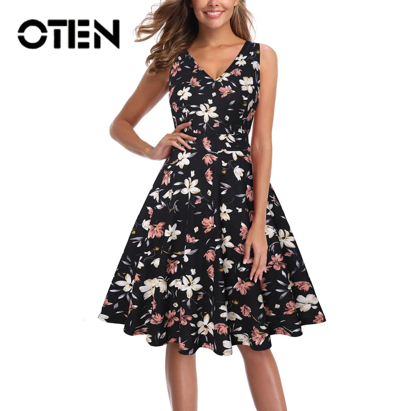 

Женское винтажное платье до колена, без рукавов, с цветочным принтом