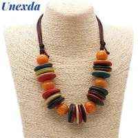 unexda colorful bead necklace for women round wood choker bohemian statement jewelry rope chain necklace gothic accessories