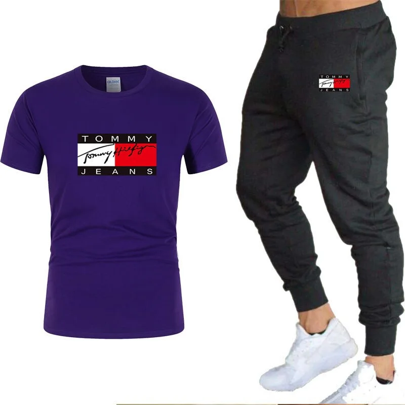 

Men's Summer Short-sleeved T-shirt Sets Sports Trousers 2021 New Brand Pants Casual Male Suit Fashion oman Cotton Sportswear