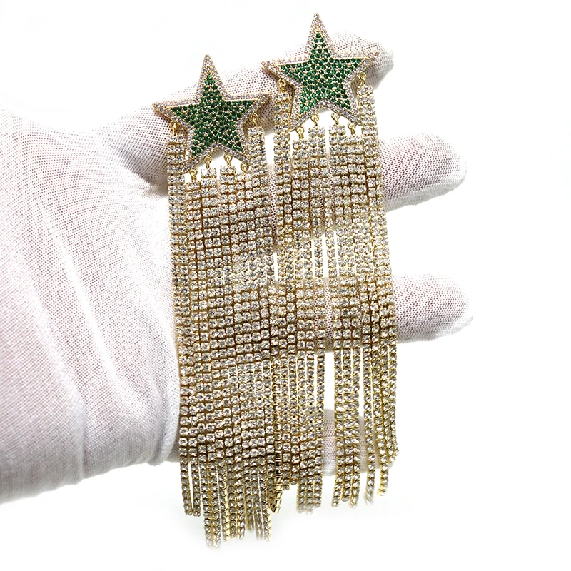 

135mm long New Star Tassel Daily Earring For Women Wedding Party Indian Dubai Bridal Jewelry boucle d'oreille femme Gift