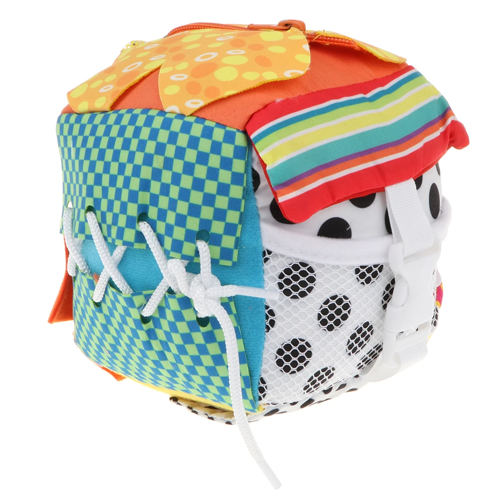 

Bright Color Cloth Shoelace Zipper Button Learn Cube Block Toy for Kids Baby Developmental Educational Toy Gift