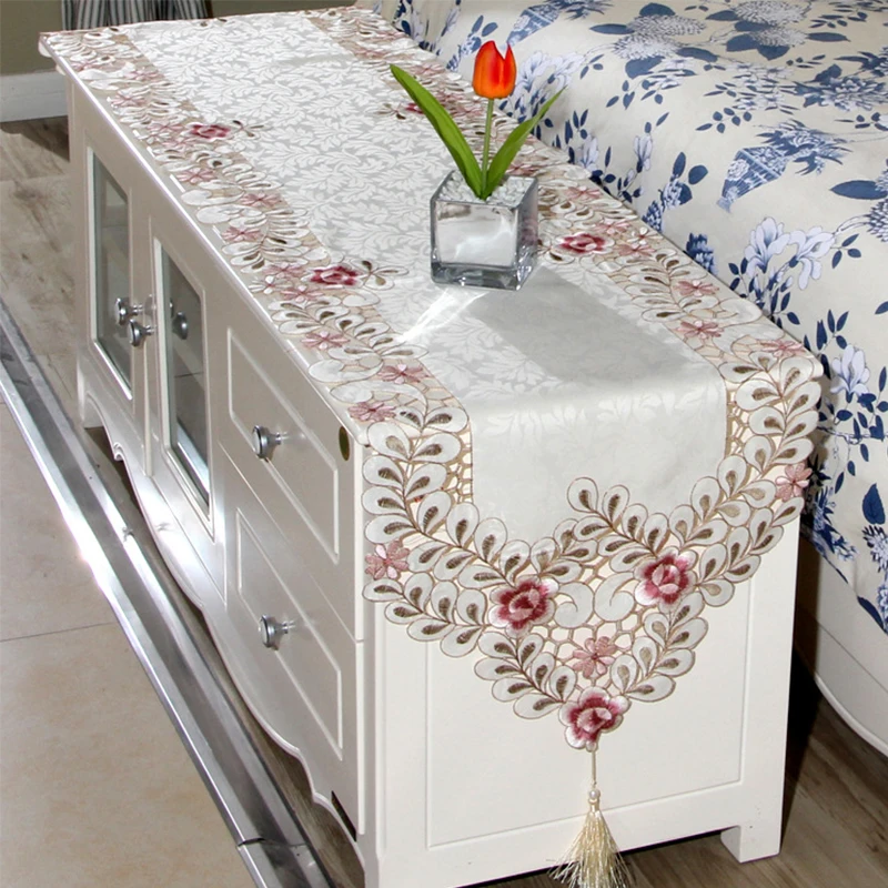 Новая вышитая настольная дорожка из полиэстера с цветочным узором кружевная