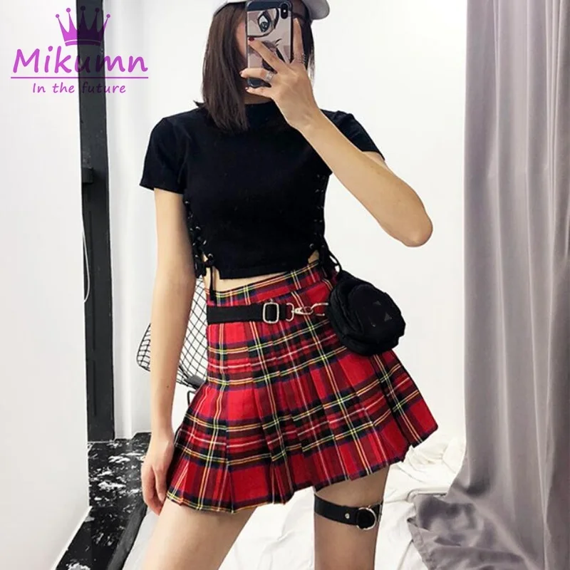 Женская модная юбка в стиле Харадзюку милая зеленая красная клетчатая