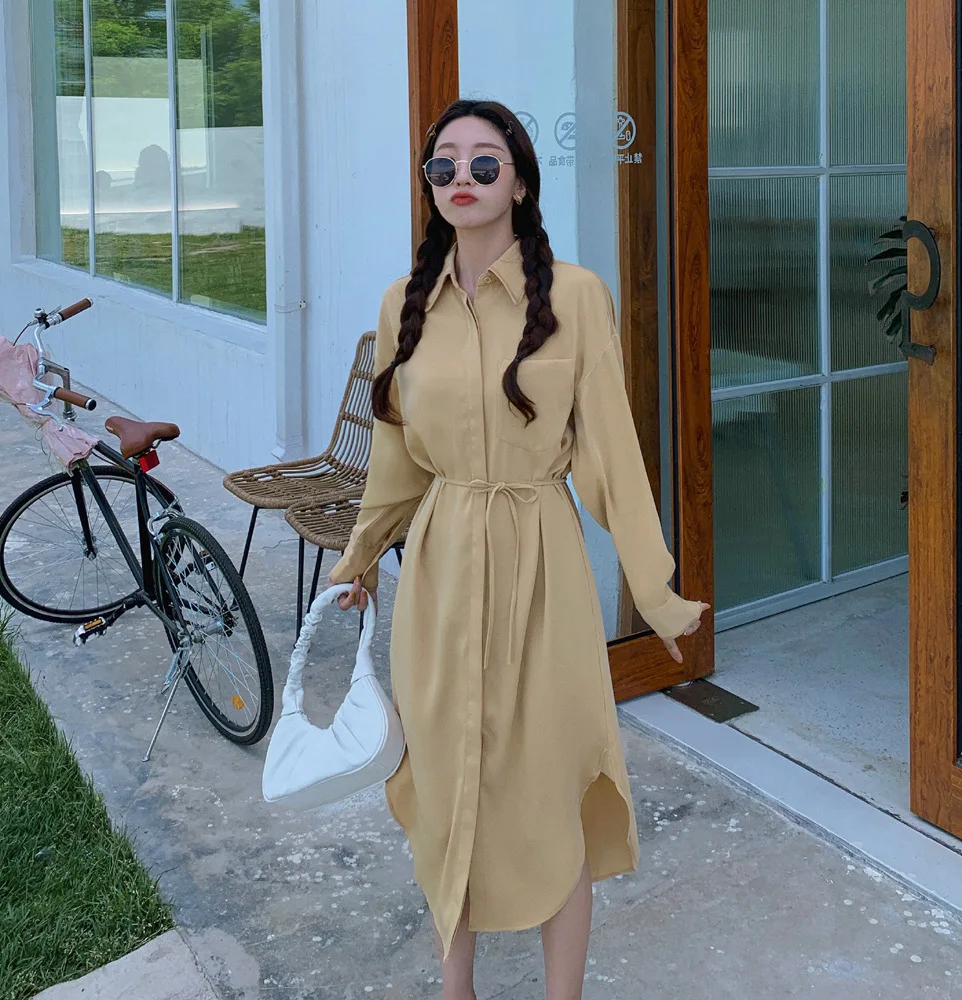 

Dress Female Autumn and Winter New French Slimming Vintage Elegant Versatile Waist Hugging Solid Color Bandage Cloth Long S