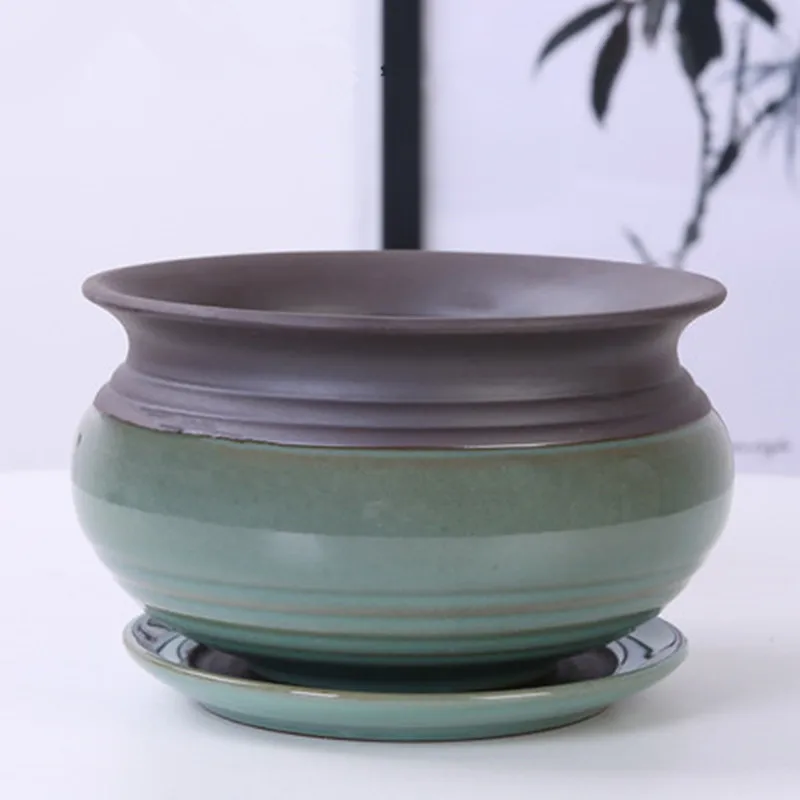 Succulent Small Landscape Ceramic Flowerpot With Tray Flower Pot Creative Simple Sky Green Plant Orchid Indoor Decoration | Дом и сад