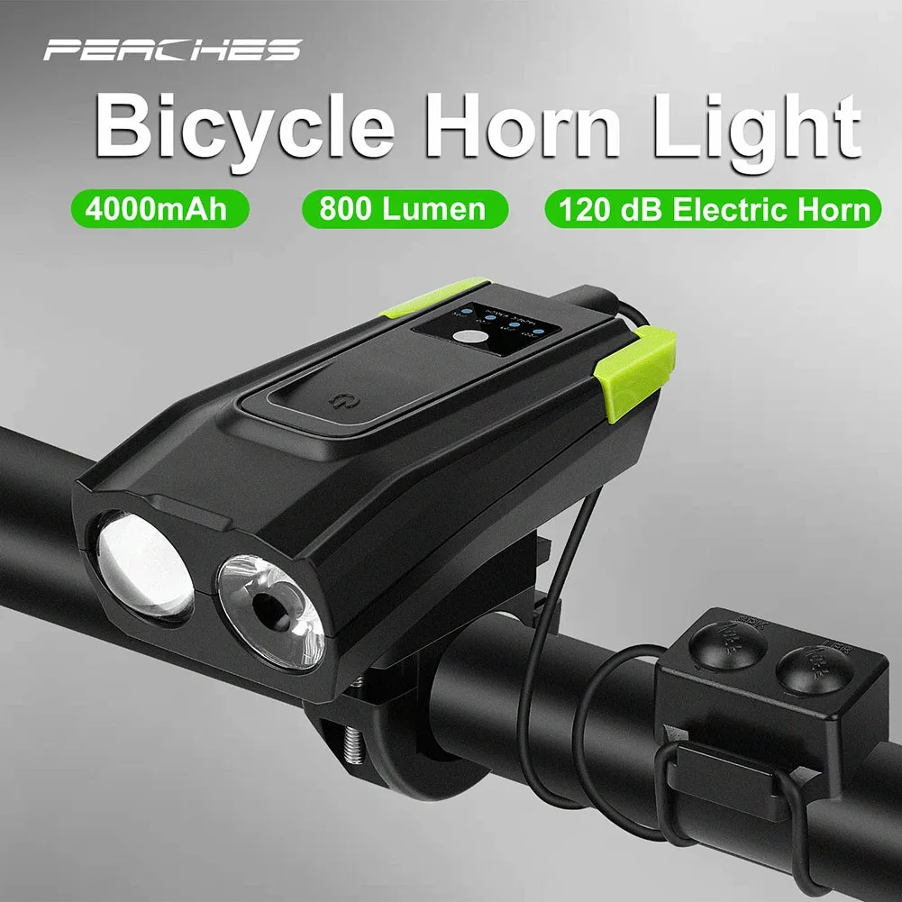 

4000mAh Bicycle Front Light USB Rechargeable Bike Headlight with 120dB Horn 800 Lumen LED Mountain Bike Lamp Cycling FlashLight