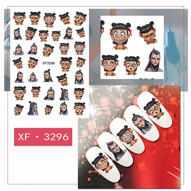 Style 8-XF3296 Китайский Миф Nezha стикер для ногтей 3D водонепроницаемые накладные ногти дети мультфильм милый самоклеющийся клей для ногтей стикер DIY маникюр - Цвет: Style 8-XF3296