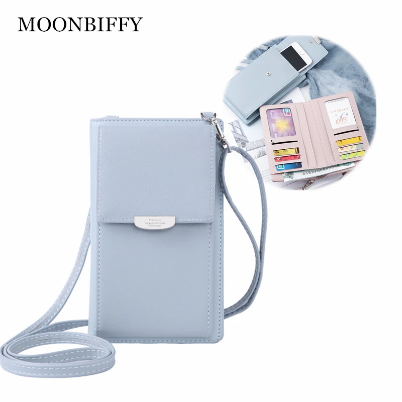 2021 new women purses solid color leather shoulder strap bag mobile phone bag card holders wallet handbag pockets for girls free global shipping