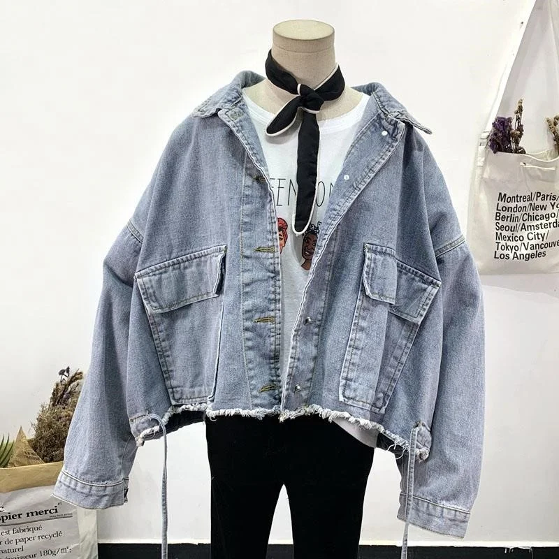 

2021 New Fashion Korean Version Denim Jacket Women Autumn Solid Blue Coats Casual Tops Chaqueta Vaquera Mujer Casaco Feminino