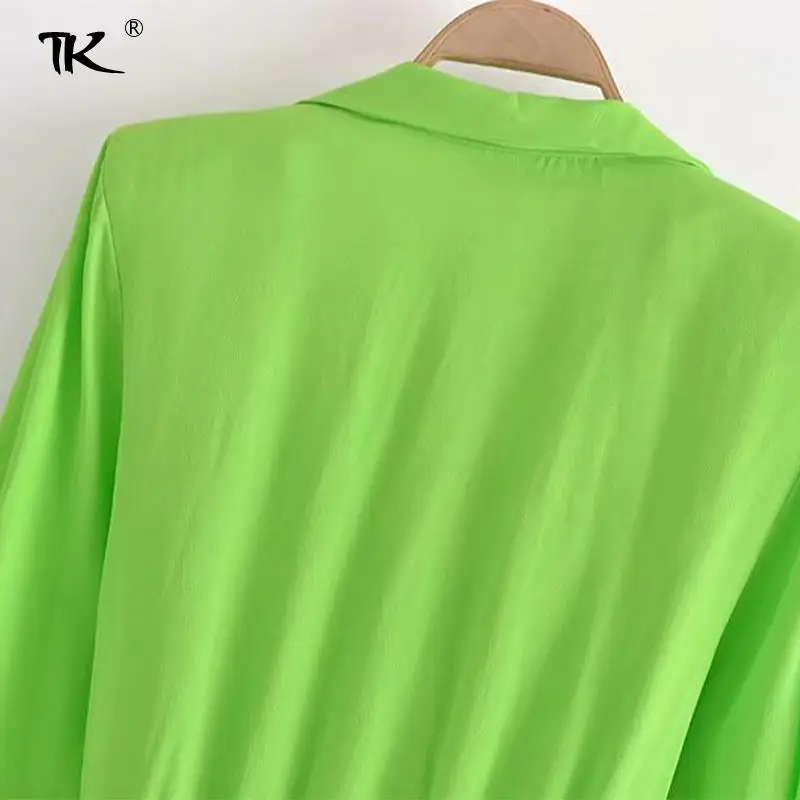 

Women Chiffon Notched Tunic Mini Dress Long Sleeves Buttons Pleated Dresses Slim Elegant Office Lady Clothes Summer Autumn 2021