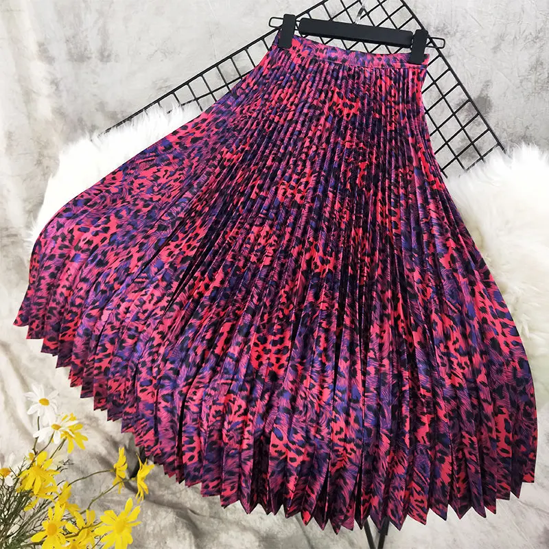 

New leopard pleated skirt of tall waist long skirts the women s words a umbrella skirt in spring and summer