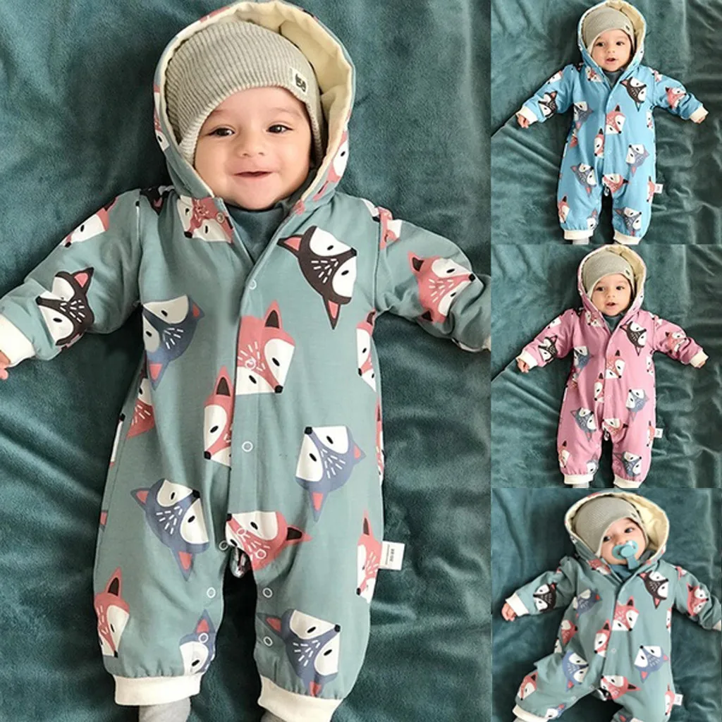 Зимний комбинезон для новорожденных мальчиков и девочек с капюшоном рисунком