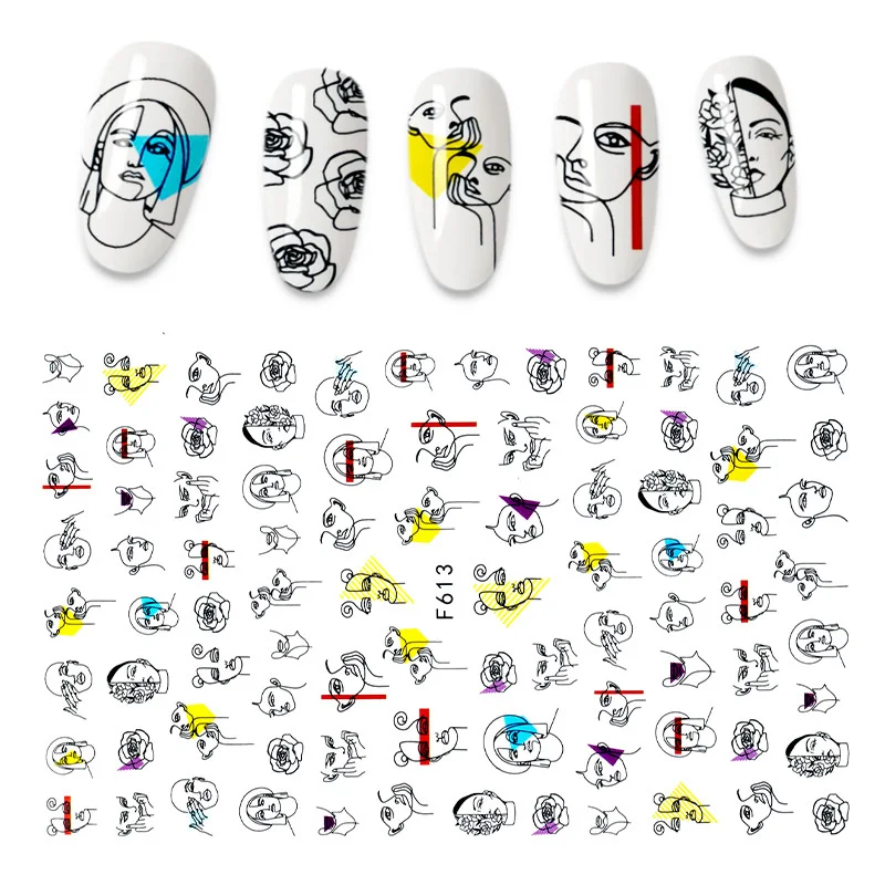 3D Flower Nail Stickers Women Face Sketch Abstract Butterfly Image Sexy Girl Nail Art Decor Sliders Manicure Stickers for Nails