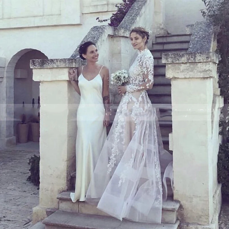 Романтическое свадебное платье трапециевидной формы с длинными рукавами