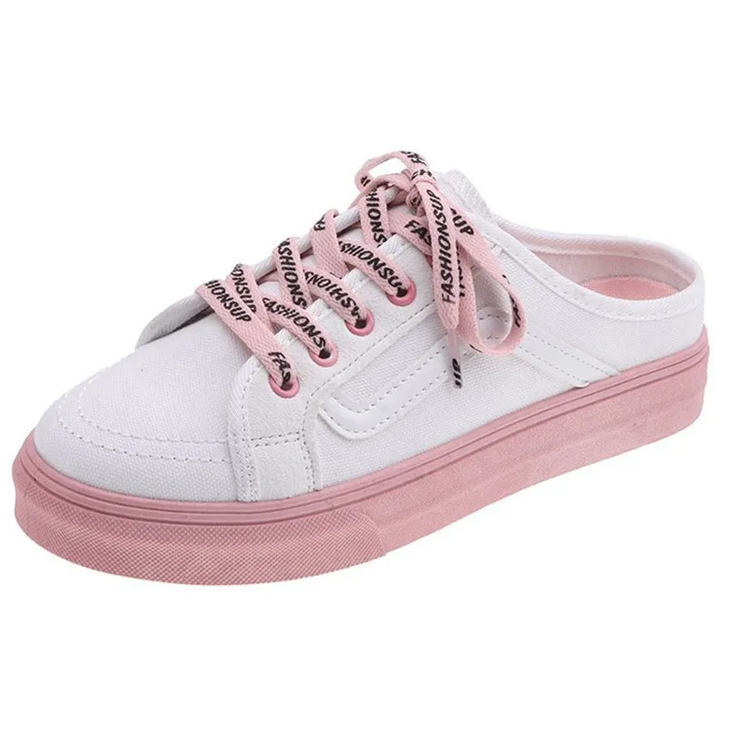 

Fashion Canvas Shoes Women 2021 Spring and Aummer Women's Lace-up Casual Shoes Without Heel Half Support One Pedal Lazy Shoes