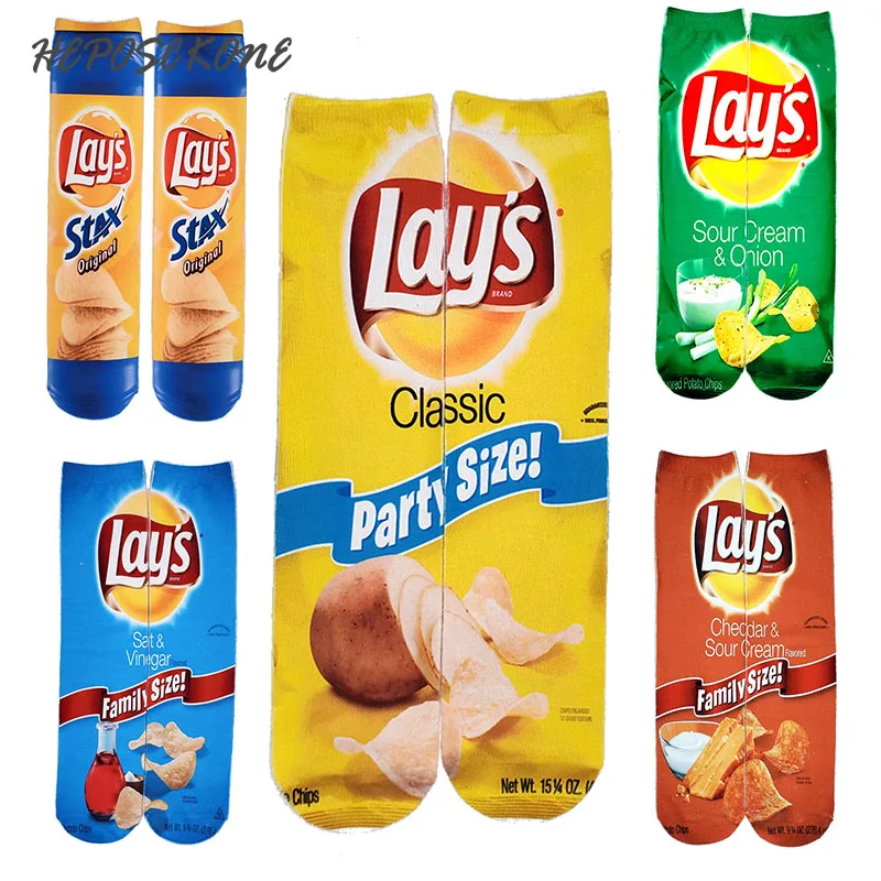 Носки мужские и женские хлопковые до колена смешные с принтом картофельных