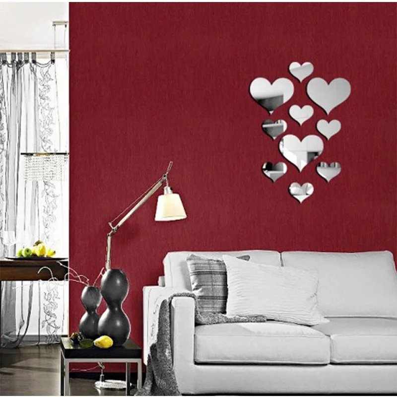10 шт. зеркальные наклейки на стену в виде сердца | Дом и сад