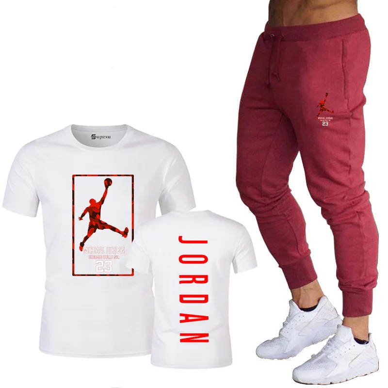 

2021 summer new T-shirt + sports pants casual 2 piece combination, men's casual suits, men's sports suits
