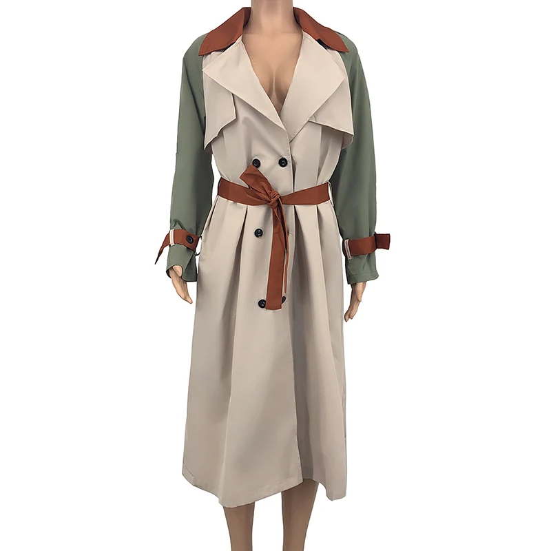 Женский двубортный Тренч Fitaylor длинный с отложным воротником на шнуровке