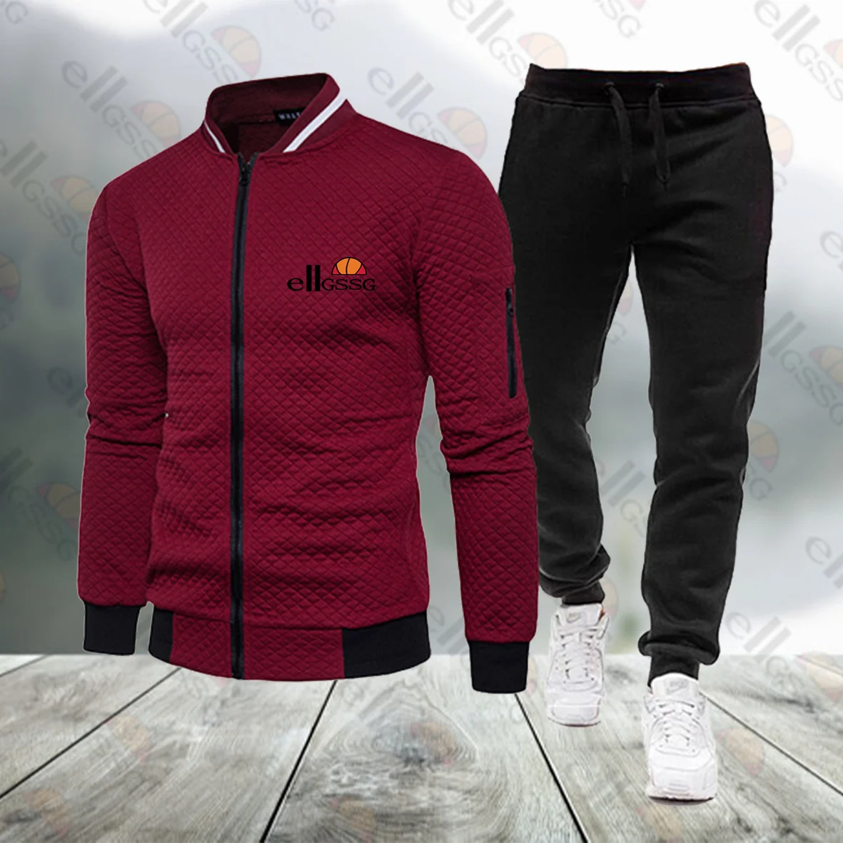 

Men's casual wear spring and autumn new brand solid color printing jogging track suit zipper hoodie + pants men's sportswear