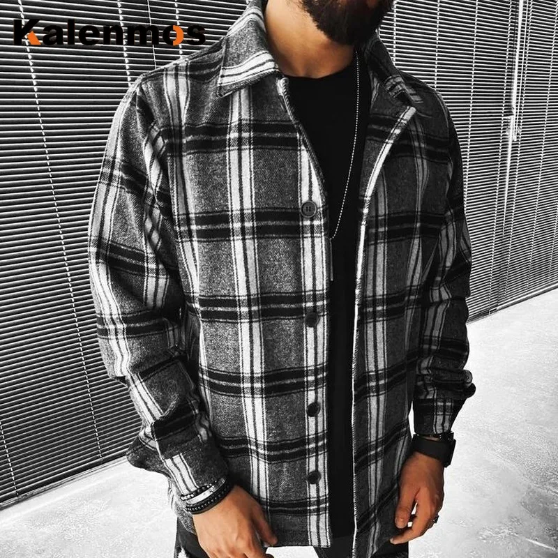 

Plaid Blouses Men Spring Autumn Top Long Sleeve Male Casual Match Color Button Shirt Plus Size Sexy Blouse Punk Biker Streetwear