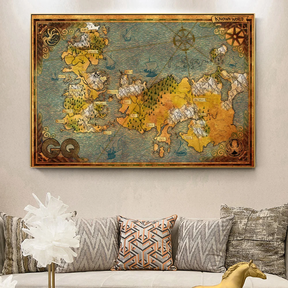 Игра престолов Вестерос и эссос карта земли плакат искусство живопись на стену