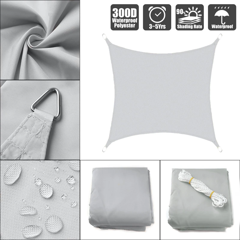 Серый 300D Водонепроницаемый квадратный тент из полиэстера навес от солнца для