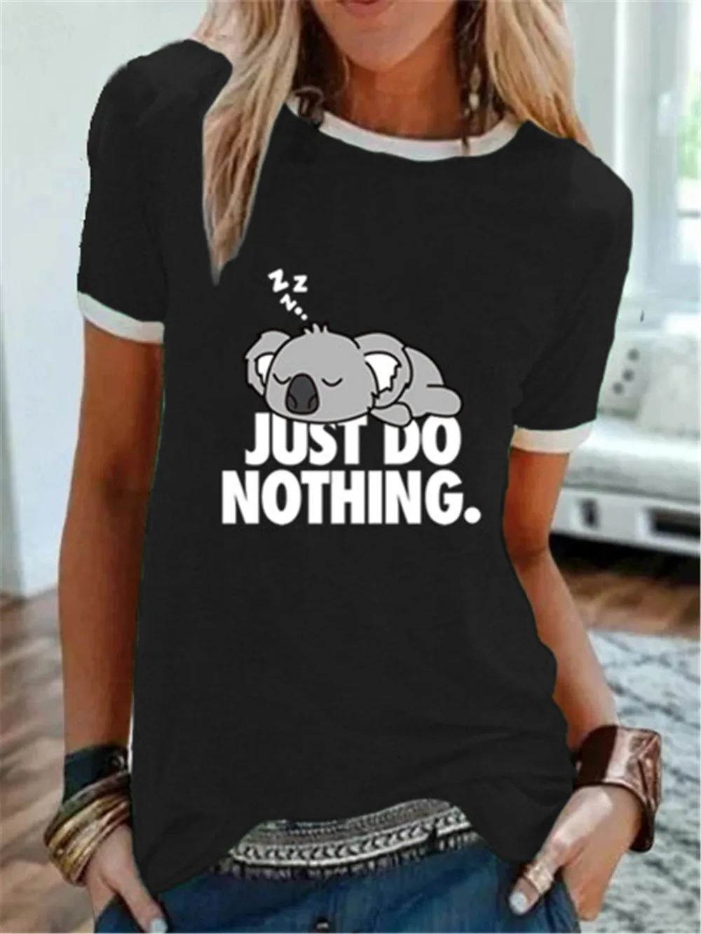 

Just Do Nothing Sleeping Koala Tshirt Women Short Sleeve T-Shirts Graphic Tees Summer Tops for Female