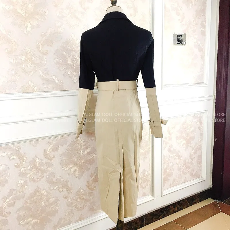 Женский однобортный Тренч с поясом повседневный длинный плащ в стиле пэчворк